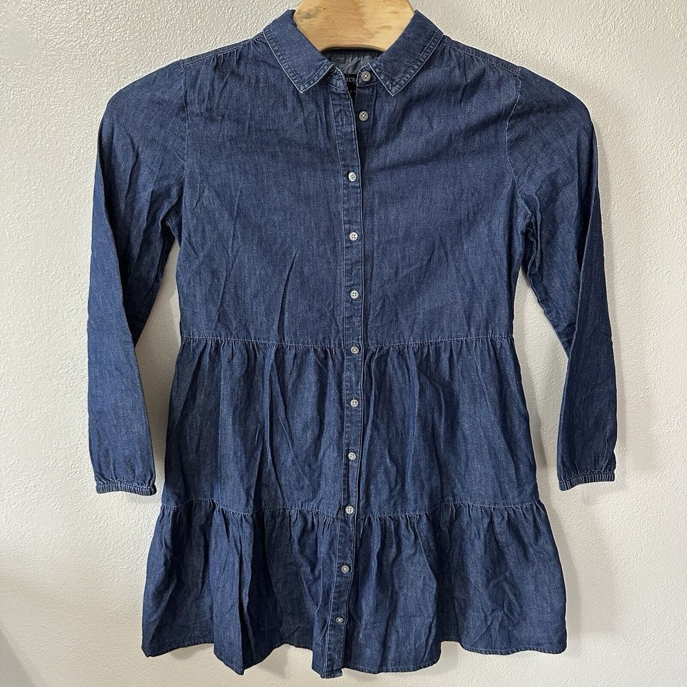 J Crew Dress Womens 12 Chambray Collared Mini Shirtdress Denim Button Front 2023